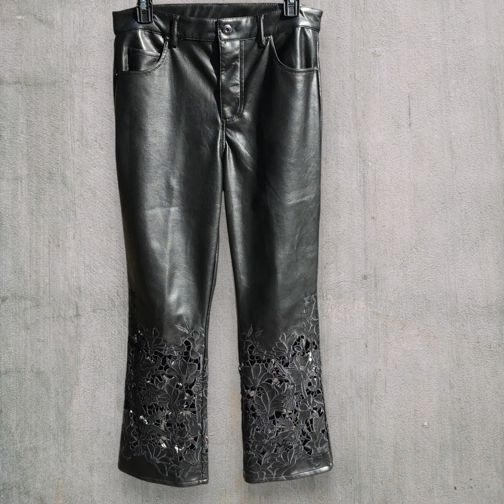Johnny Was Jade Portia Vegan Leather Cut Out Embroidered Cropped Pants Size 29